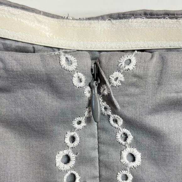 J. Crew Embroidered Gray/White Eyelet Dress Scalloped Strapless 100% Cotton - Picture 4 of 12